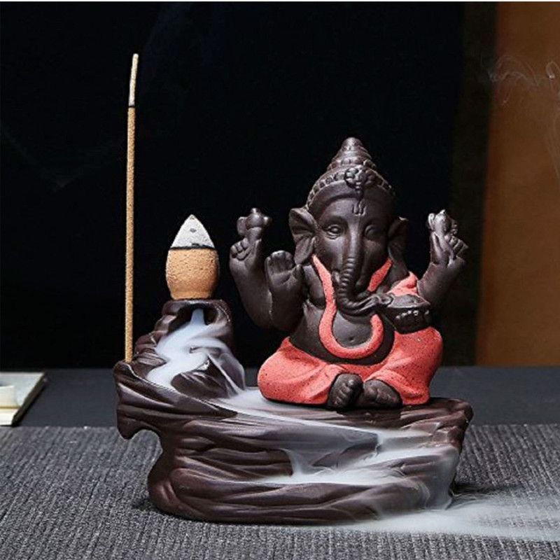 QYZL Handcrafted Big Size Lord Ganesha Smoke Backflow Cone Incense Holder Decorative Showpiece - 12 cm  (Polyresin, Multicolor)