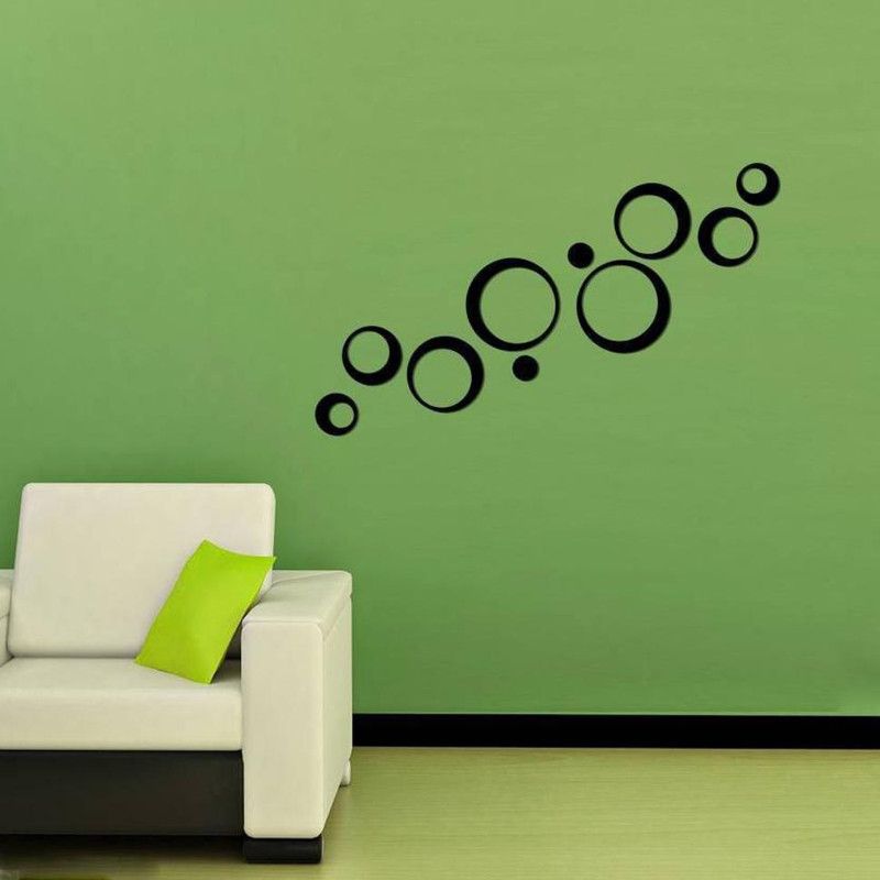 RadhaKripa 151 cm 3D Acrylic Stickers Mirror Stickers Wall Stickers ring n dots black 10 Rings Self Adhesive Sticker  (Pack of 1)
