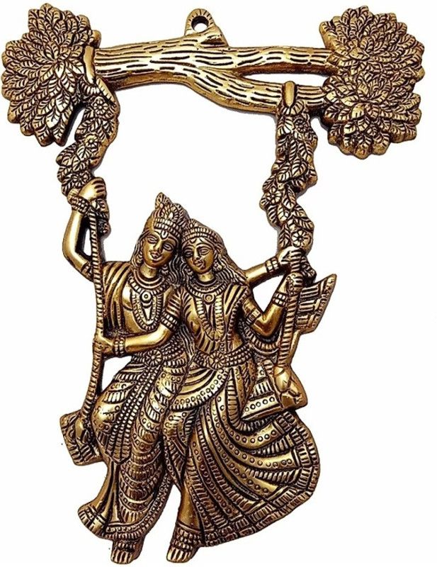 AURATUSKRAFT Metal Wall Hanging Radha Krishna Tree Jhula Decorative Showpiece - 32 cm  (Metal, Gold)