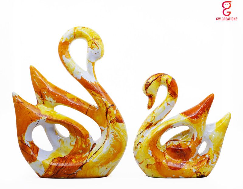 GW Creations Swan Couple Pair Showpiece Duck Couple Set for Home Office Living Room Table Decorative Showpiece - 10 cm  (Polyresin, Yellow)