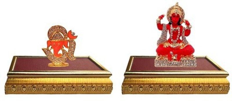 9facts Set of 2 with wooden base Lord Ganesha Statue & Lord Hanuman Mandir Home Decor God Statue Gift Item Decorative Showpiece Decorative Showpiece - 8 cm  (Brass, Multicolor)
