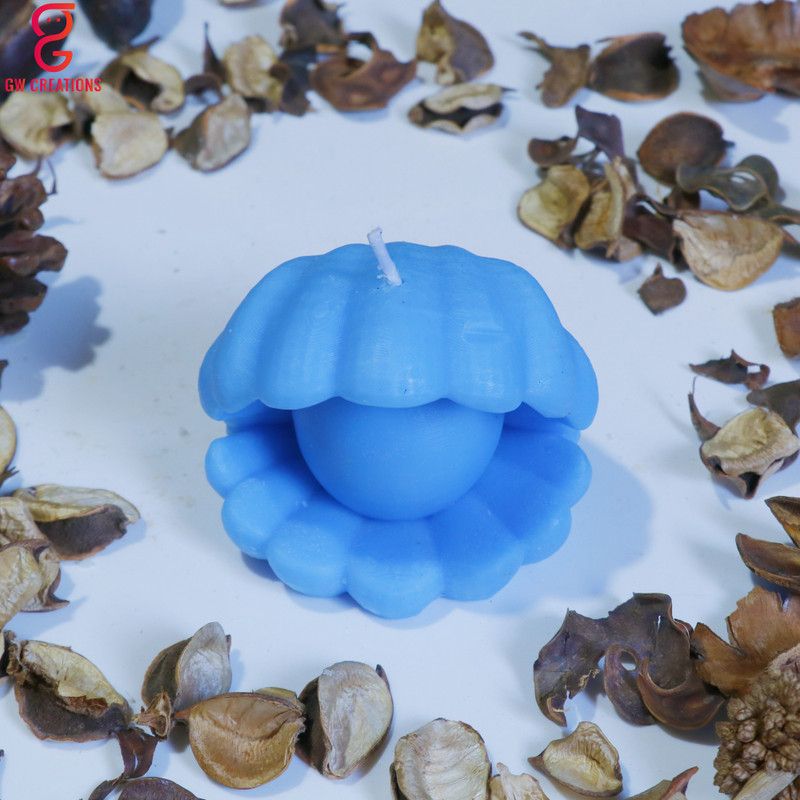 GW Creations Handmade Lemaon Grass Open Shell Scented Candle Candle  (Blue, Pack of 1)
