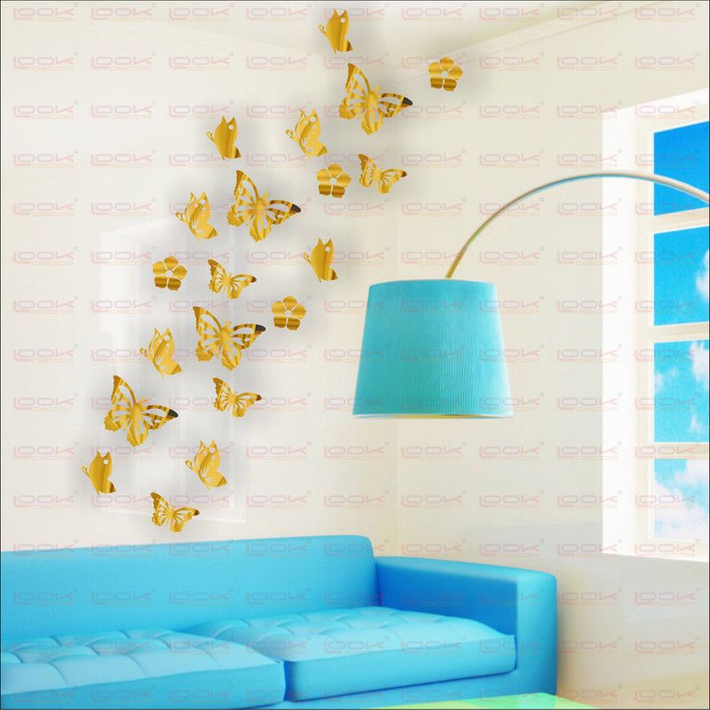 LOOK DECOR 80 cm Butterfly Gold(Pack Of 20)Code1 Self Adhesive Sticker  (Pack of 20)