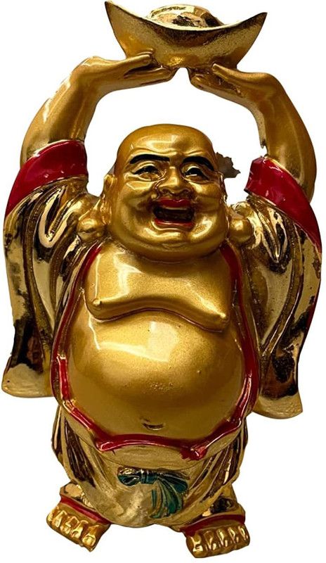 Bless Kraft Resin Made Standing Laughing Budha for Health, Wealth Decorative Showpiece - 16 cm  (Polyresin, Gold)