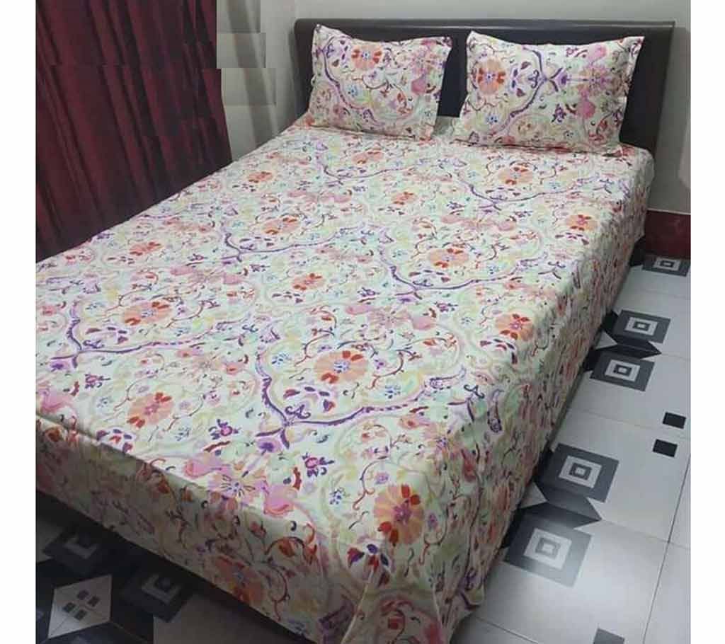 Double Size Cotton Bed Sheet with Matching 2 Pillow Covers - Multicolor bed-12