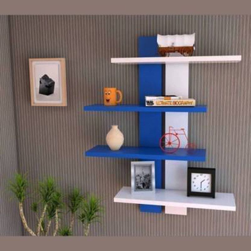 nabiya wood handicrafts 4 SHELF FATTI MDF (Medium Density Fiber) Wall Shelf  (Number of Shelves - 4, White, Blue)
