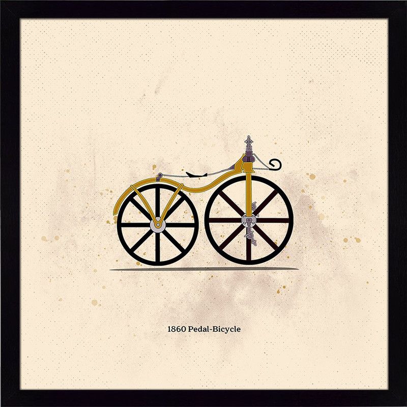Ritwika's Abstract Wall Art Of 1860 Pedal Bicycle | Perfect For Home Office Decor Digital Reprint 13.5 inch x 13.5 inch Painting  (With Frame)
