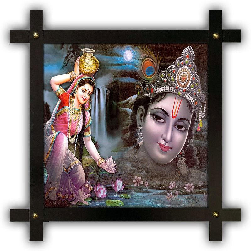 Poster N Frames Cross Wooden Frame Hand-Crafted with photo of Radha Krishna 17438 Digital Reprint 16.5 inch x 16.5 inch Painting  (With Frame)