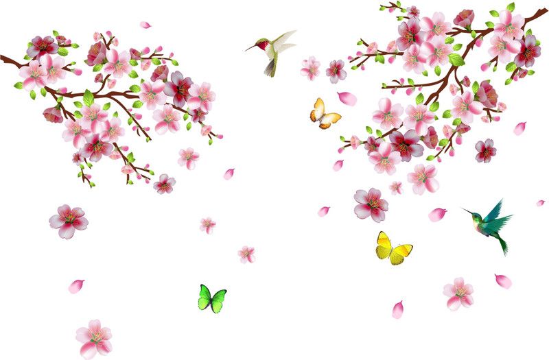Sudarshan Creatives 155 cm Flowers Branch' Wall Sticker _AS756 (115 cm X 155 cm ) Self Adhesive Sticker  (Pack of 1)