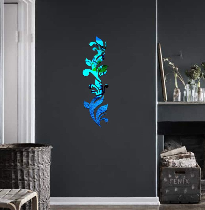 Decor studio 45.72 cm decorative beautiful branch leaves blue acrylic sticker Self Adhesive Sticker  (Pack of 1)