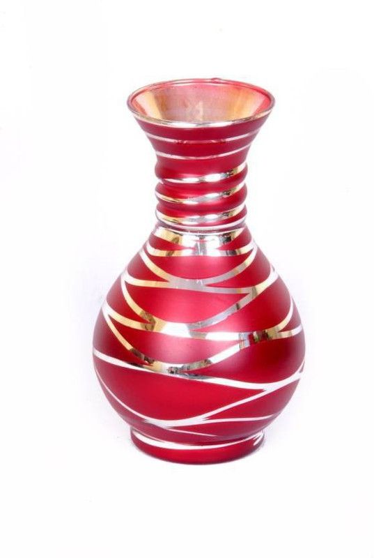 Vijyas Glass Vase  (8 inch, Red, White)