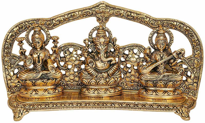 Pinkcity Forever Metal Ganesh Ji and Godess Lakshmi Ji and Ji Statue |Laxmi Ganesh Idol Showpiece Decorative Showpiece - 14 cm  (Metal, Gold)