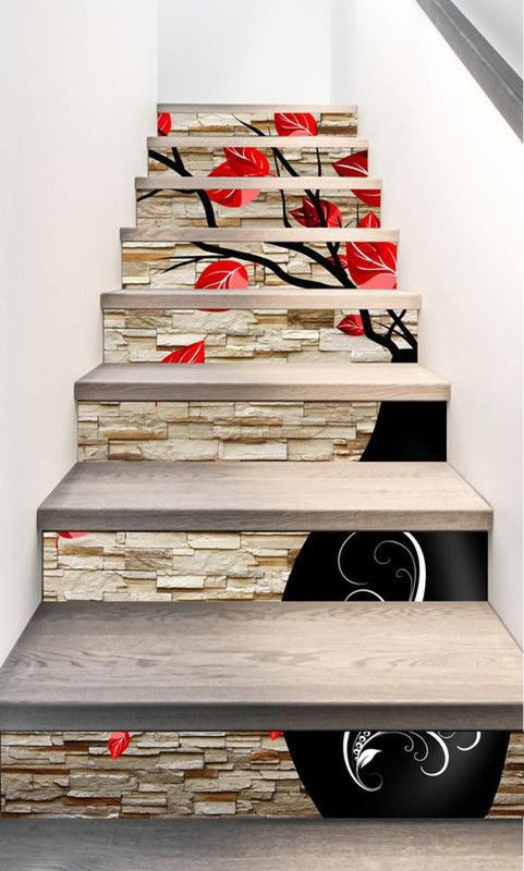 PRIME HOME DECOR 96.52 cm flower pot stairs sticker (Multicolor PVC Vinyl) Self Adhesive Sticker  (Pack of 1)
