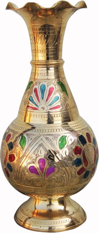 Brass Gift Center Flowerpot with Hand work Brass Vase  (10.3 inch, Multicolor)