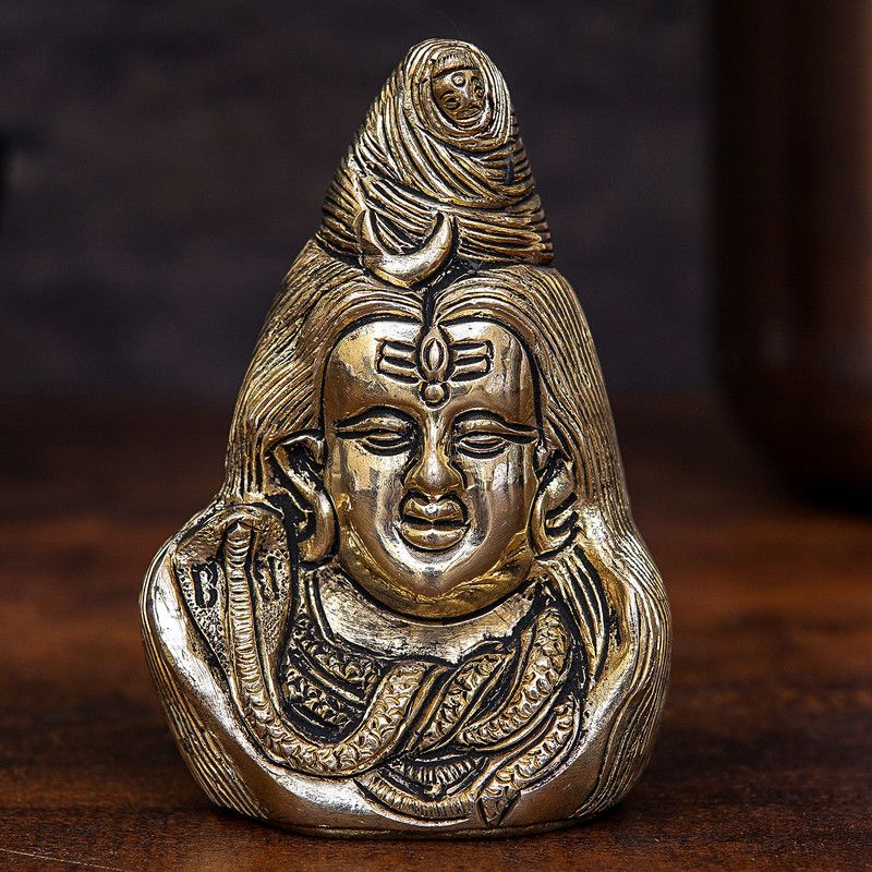 StatueStudio Lord Shiva Head Statue Bholenath Murti Shivji Murti for Home Temple & Gift Decorative Showpiece - 8.89 cm  (Brass, Gold)