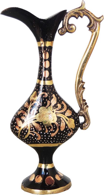 Brass Gift Center Flower pot with handwork colour Brass Vase  (7 inch, Yellow, Black)