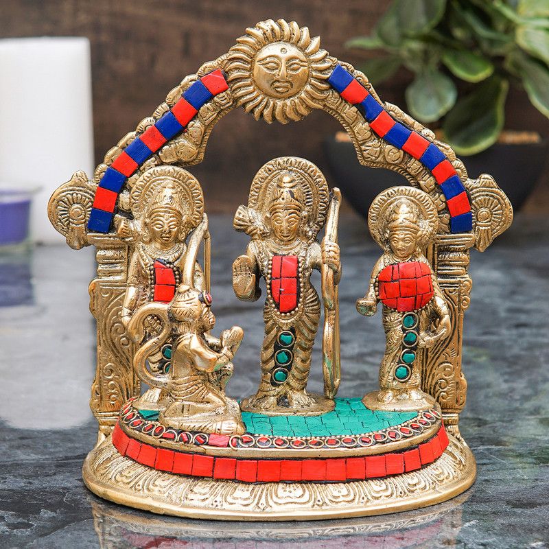 StatueStudio Ram Darbar Statue For Home Temple & Gift Decorative Showpiece - 17.78 cm  (Brass, Multicolor)