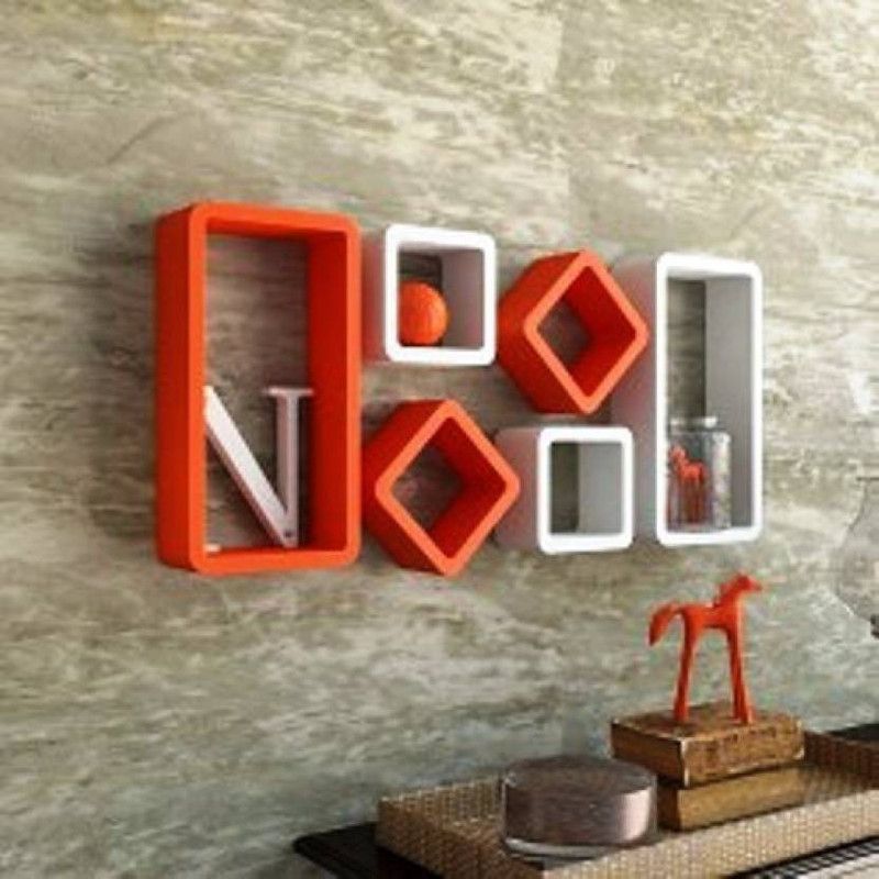 ANB Enterprises Wall shelf cube shelves MDF Wall hanging , floating , mounted , decorative Home ,For :- living room and bedroom & office MDF (Medium Density Fiber) Wall Shelf  (Number of Shelves - 6, White, Orange)