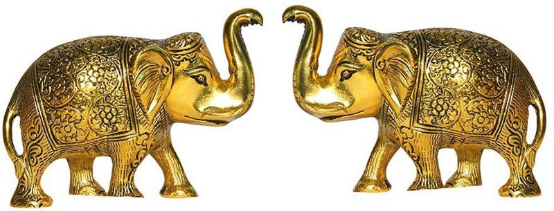 NIRMAL HANDI CRAFT Metal Elephant Gold Color for Showpiece Enhance Your Home,Office & Table and Gift for Have House Warming Anniversaries, Birthday Decorative Showpiece - 10 cm  (Metal, Gold)