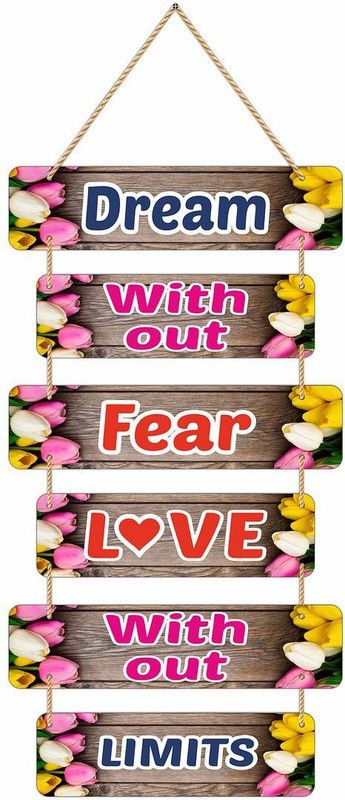 KREEPO Dream with Out Fear Meaningful MDF Hanging Sign Board for Wall Decor_kr25  (Multicolor)