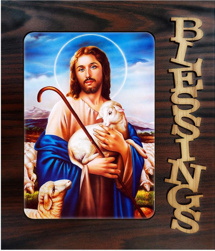 Poster N Frames Decorative Blessings Hand Crafted Wooden table with photo of Lord Jesus 4908 Digital Reprint 9 inch x 7.75 inch Painting  (With Frame)