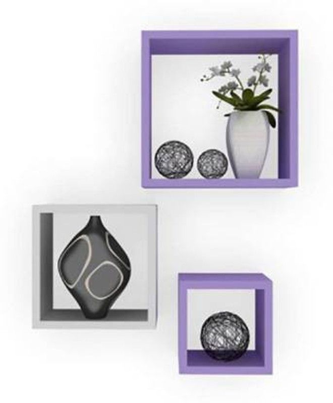 Best Quality Best Quality Square Shelf MDf Wall Shelf Set Of 3 Package of 1 ( Demister Fiber Wall Shelf MDF (Medium Density Fiber) Wall Shelf  (Number of Shelves - 3, Purple, White)