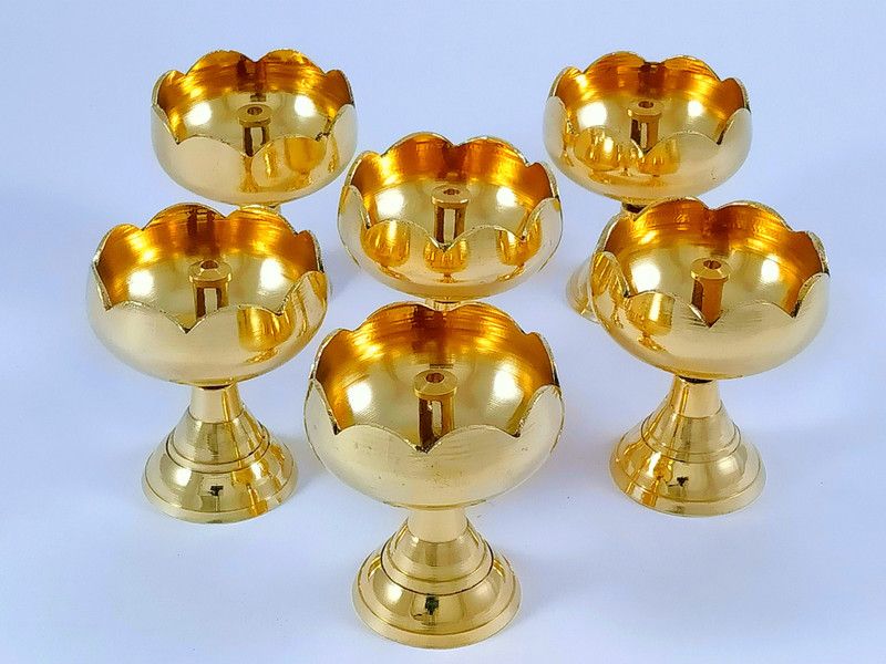 Ansh BSOL-21 Brass (Pack of 6) Table Diya Set  (Height: 2.25 inch)