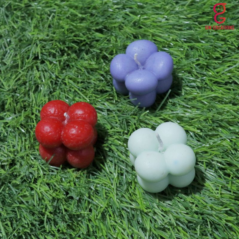 GW Creations Small Bubble Lavender Rose Green Apple Scented Candle Candle  (Purple, Red, Green, Pack of 3)