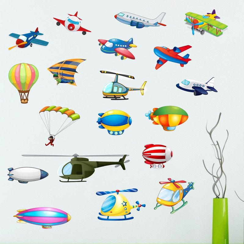 StickMe 100 cm Set Of 19 Types Of Air Transport Wall Sticker - SM 494 Self Adhesive Sticker  (Pack of 1)