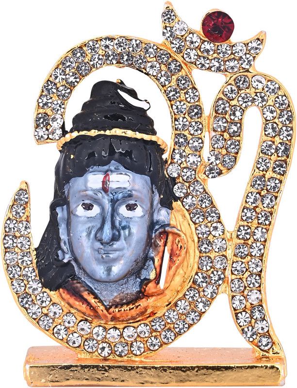 DOKCHAN Lord Shiva | Shiv Shankar Mukh Idol With Om For Car Dashboard | Home Decor Decorative Showpiece - 5.5 cm  (Metal, Gold)