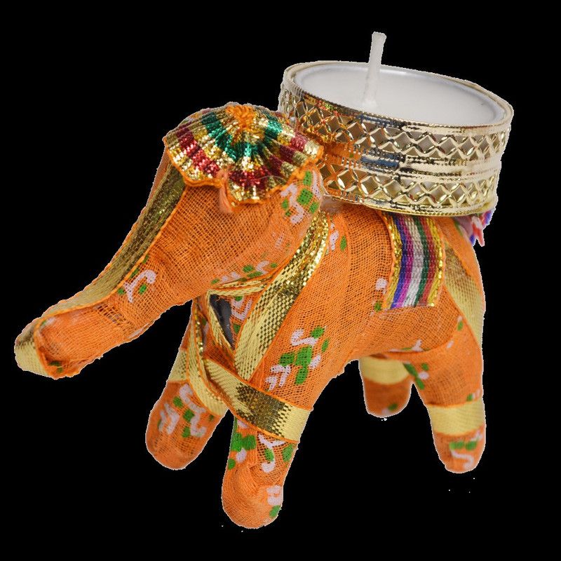 Santarms Orange elephant Candle Holder Decorative Showpiece - 7.62 cm  (Feather, Orange)