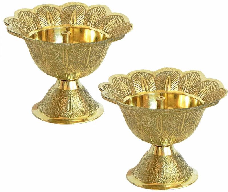 Crafting Bear Akhand Diya | Oil/Ghee Lamp | Puja Diya (Set of 2, Brass) (Size- 2 Inch) Brass Table Diya Set Brass (Pack of 2) Table Diya Set  (Height: 2 inch)