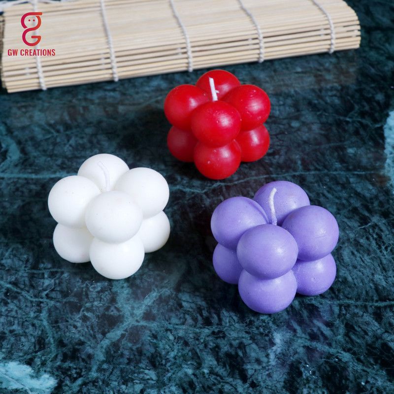 GW Creations Medium Bubble Lavender Rose Mogra Scented Candle Candle  (Purple, Red, White, Pack of 3)