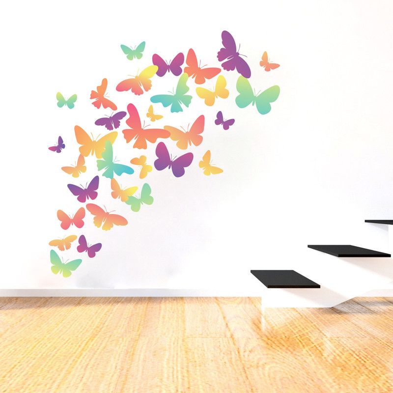 DivineDesigns 43 cm Colorful Butterflies Wall Sticker ( Size :- 43 X 66 cm ) Self Adhesive Sticker  (Pack of 1)