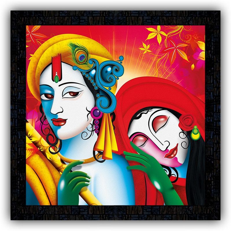 Poster N Frames framed poster of Radha Krishna-14775 Digital Reprint 14 inch x 14 inch Painting  (With Frame)