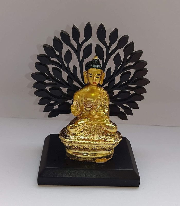 Lord Buddha4953 11 cm Religious Idol & Figurine  (Polyresin, Wood, Gold, White)