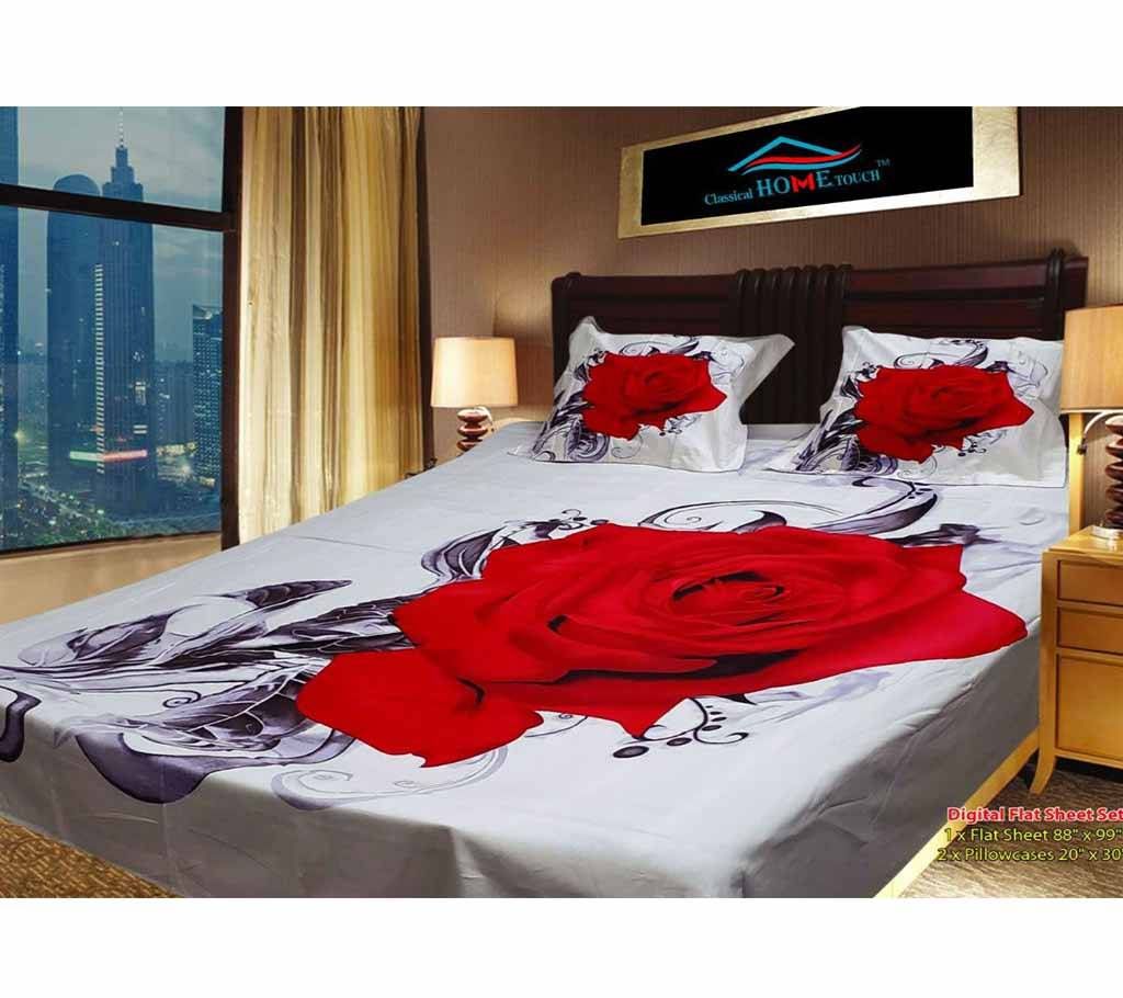 Panel Bed Sheet -White Sheet Red Flower - 56 - ANJ
