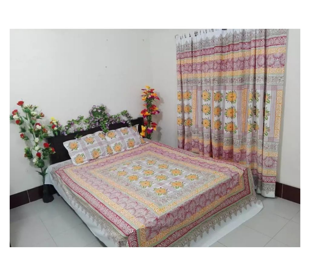 King Size Cotton Multi colors Block Printed Bed Sheet with Matching 2 Pillow Covers-22