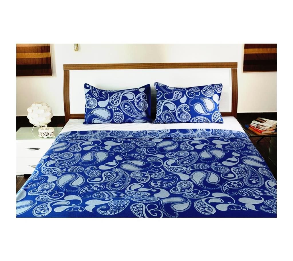 Blue and White Paisley Traditional Cotton Double Bedsheet by Ivoryniche