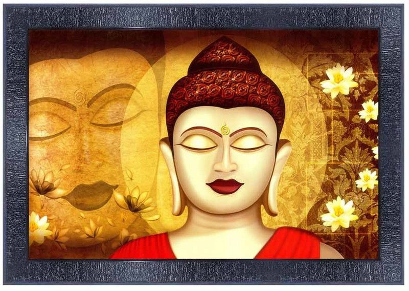 pnf Buddha Wood Photo Frames with Acrylic Sheet (Glass)16554 Digital Reprint 10 inch x 14 inch Painting  (With Frame)
