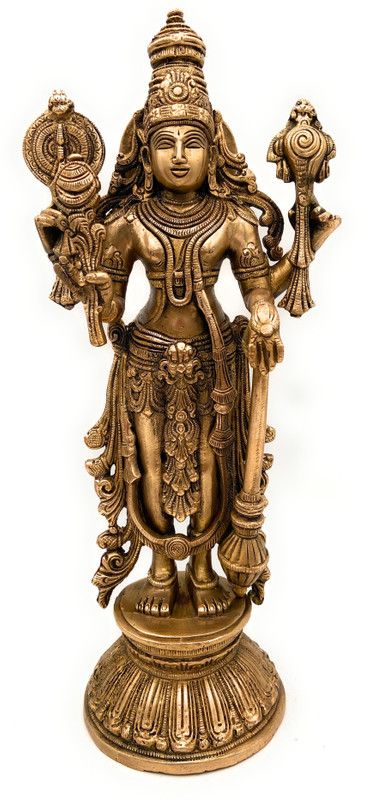 Bhunes Brass | Vishnu Idol | Lord Vishnu | Vishnu Idol Brass | Vishnu| Murti | Idol | Brass Vishnu Idols For Puja | Brass Narayan Idol | Lakshminarayan| Lakshmi Narayan Decorative Showpiece - 32 cm  (Brass, Gold)