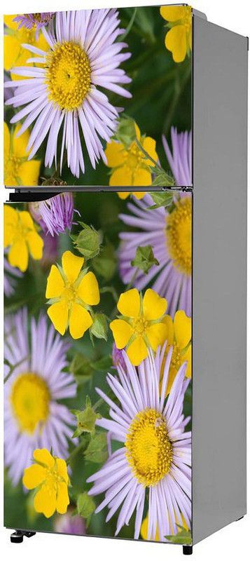 Advait Designs 60 cm Advait Designs decorative yellow white flowers green leaves full fridge cover wallpaper extra large fridge sticker (pvc vinyl covering area 61cm X 160cm ) Self Adhesive Sticker  (Pack of 1)
