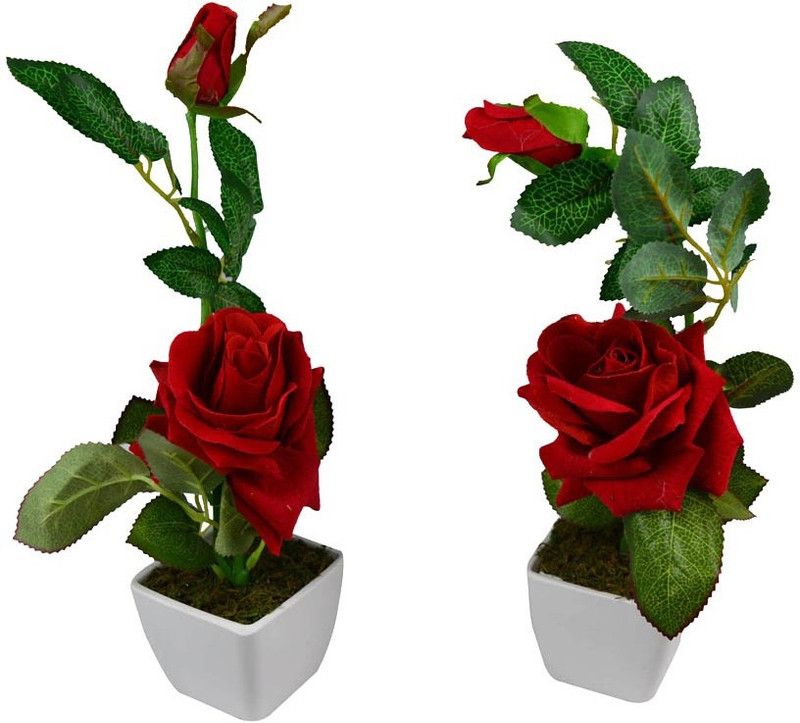 Ahana Creations Red Rose Artificial Flower with Pot  (11 inch, Pack of 2, Flower with Basket)