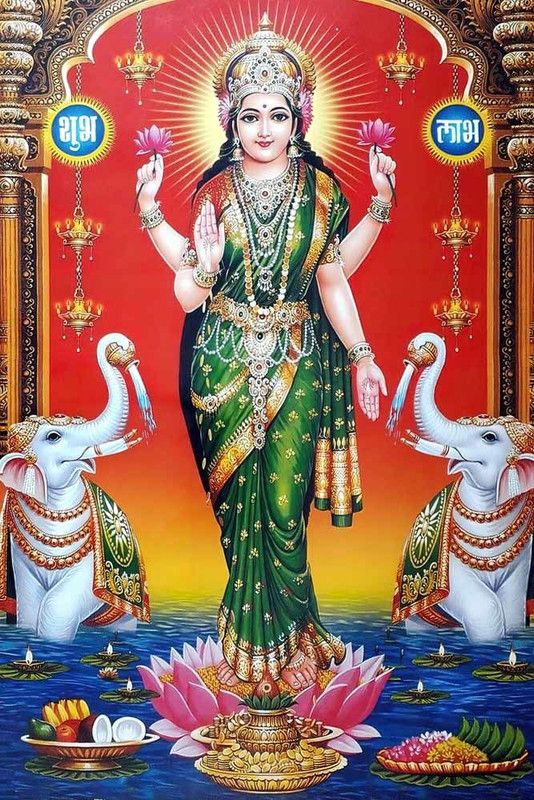 Lord Ganesha with Goddess Lakshmi Maa Religious Waterproof Vinyl Sticker Poster || (12 inc X 18 inch) btcan2954-1 Fine Art Print  (12 inch X 18 inch, Rolled)