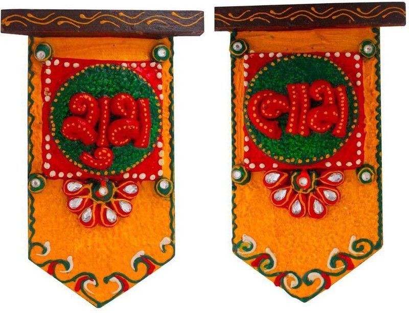 NAV Creations Wooden Crafted Unique Shubh Labh Door Hangings Pack of 2  (Multicolor)