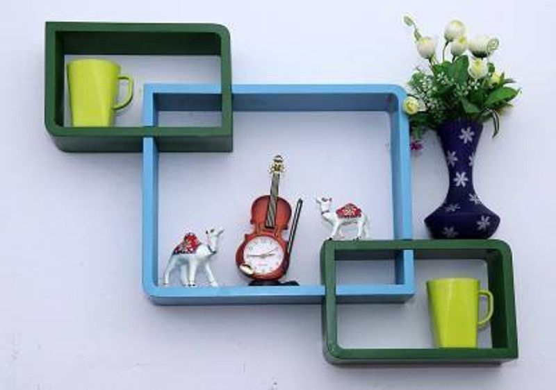 AN Craft Wall shelf intersecting shelves Set of 3 MDF MDF (Medium Density Fiber) Wall Shelf  (Number of Shelves - 3, Blue, Green)