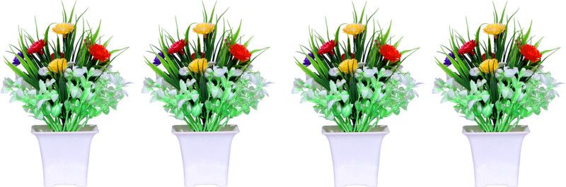 AMAPI Home Decor Multicolor Wild Artificial Flower with Pot ( Pack of 2 ) Multicolor Wild Flower Artificial Flower with Pot  (7 inch, Pack of 4, Flower with Basket)