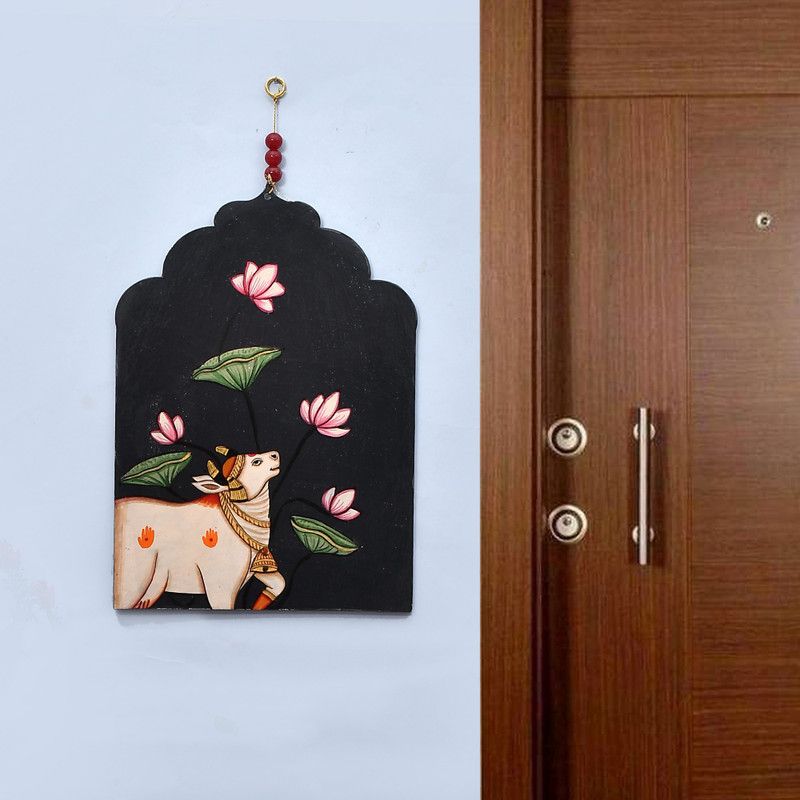 NewJunction Wall Hanging Pichwai Kamdhenu Cow Showpiece Figurine Decorative Showpiece - 25 cm  (Polyresin, Multicolor)