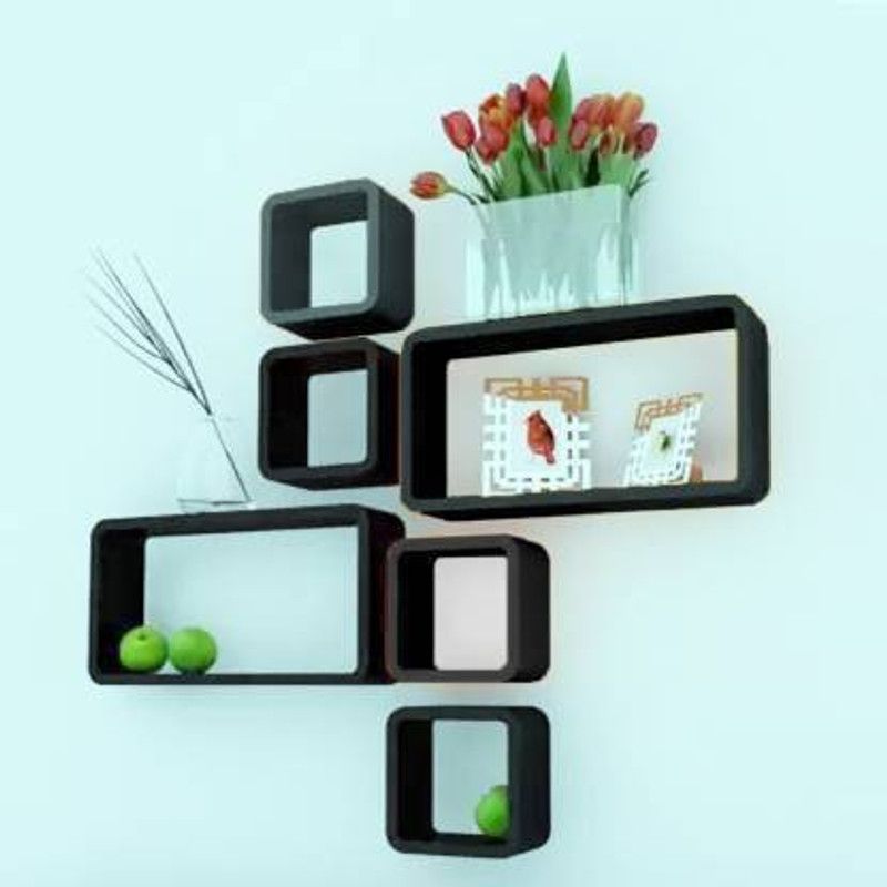 HabibaArtGallery Wall Shelf Cube Shape Shelves / Wall Hanging ,Floating Mounte Decorative Home For :- Living Room And Bedroom & Office MDF (Medium Density Fiber) Wall Shelf  (Number of Shelves - 6, Black)