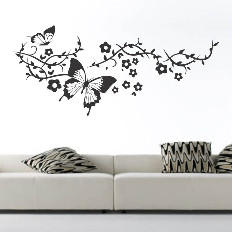 StickMe 100 cm Butterfly Flowers Wall Sticker - SM 154 Self Adhesive Sticker  (Pack of 1)